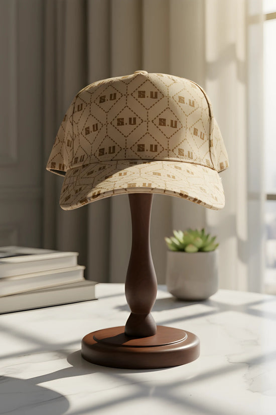 Beige Patterned Baseball Cap with “S.U” Logo