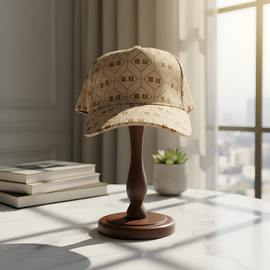 Beige Patterned Baseball Cap with “S.U” Logo