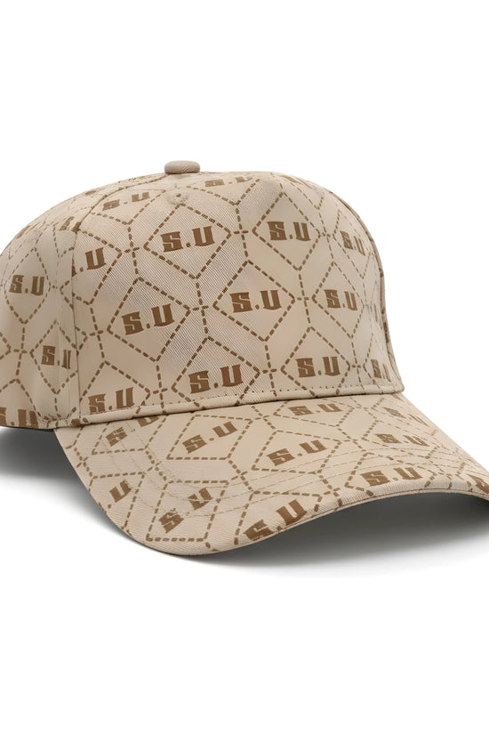 Beige Patterned Baseball Cap with “S.U” Logo