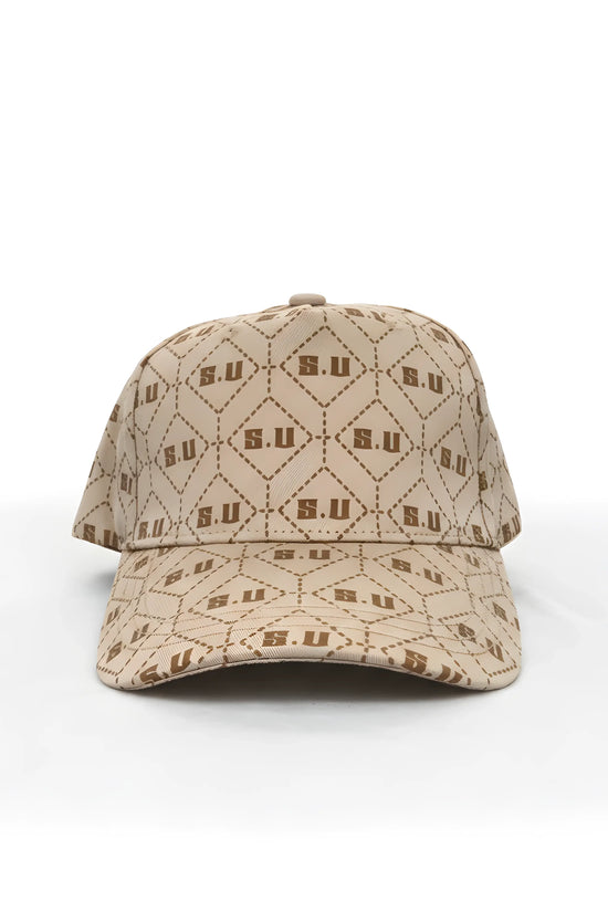Beige Patterned Baseball Cap with “S.U” Logo