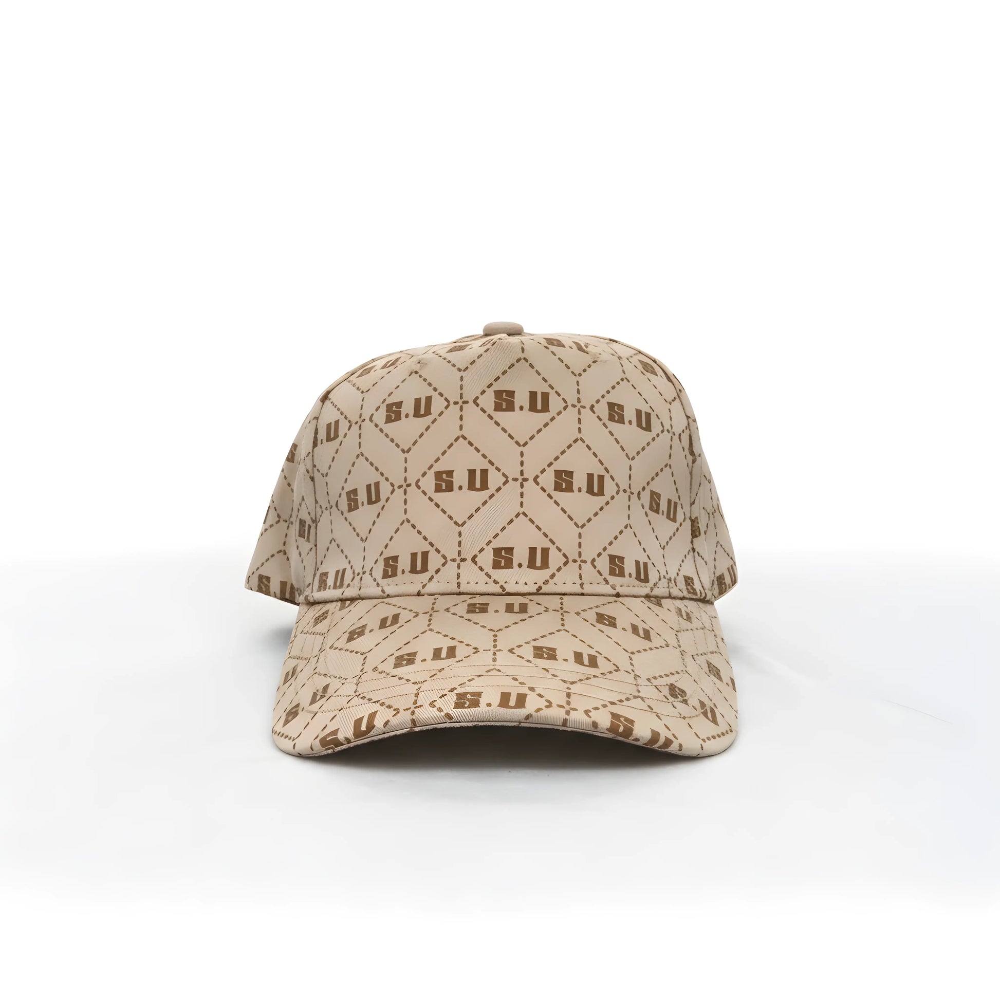 Beige Patterned Baseball Cap with “S.U” Logo