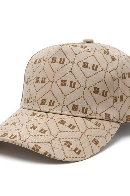 Beige Patterned Baseball Cap with “S.U” Logo
