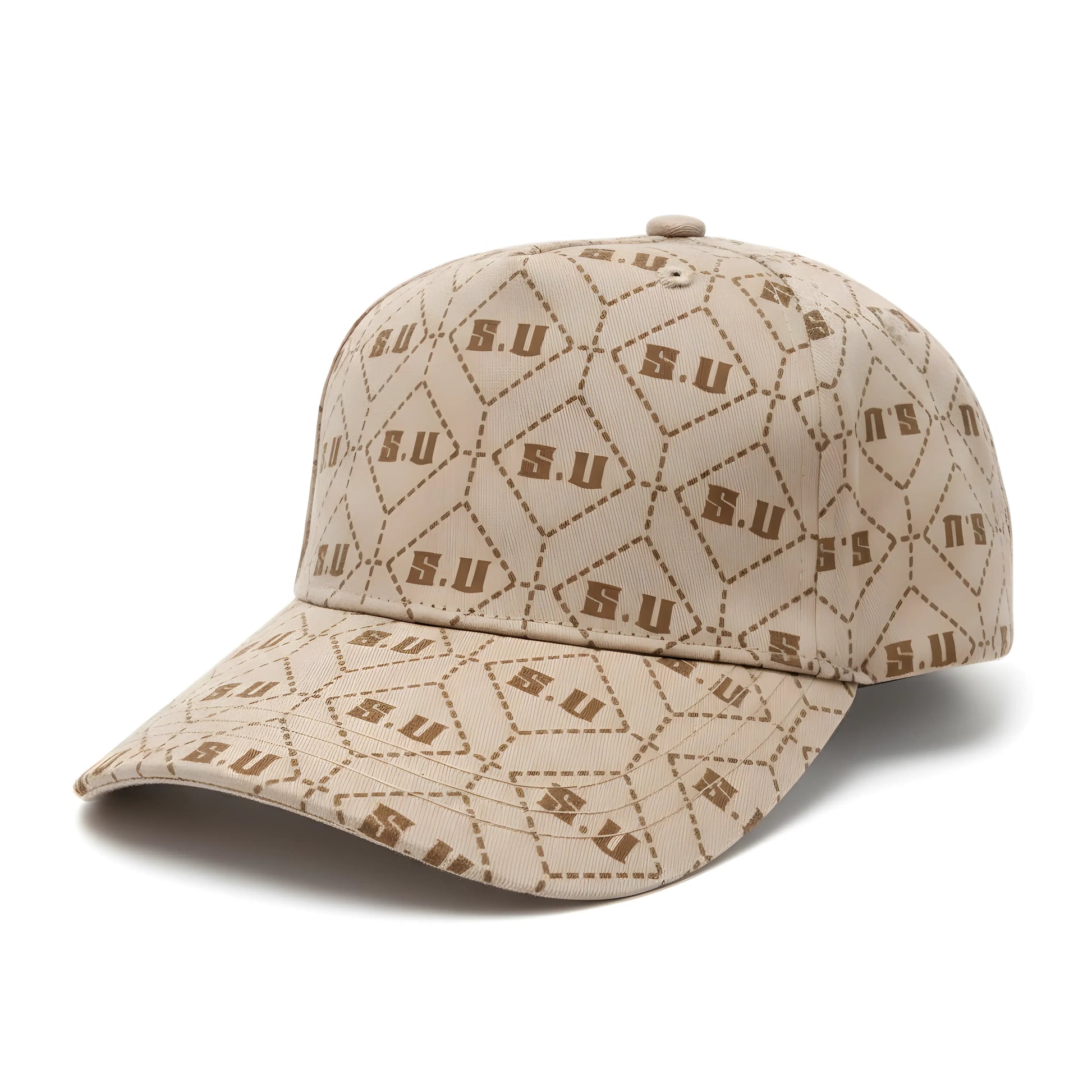 Beige Patterned Baseball Cap with “S.U” Logo