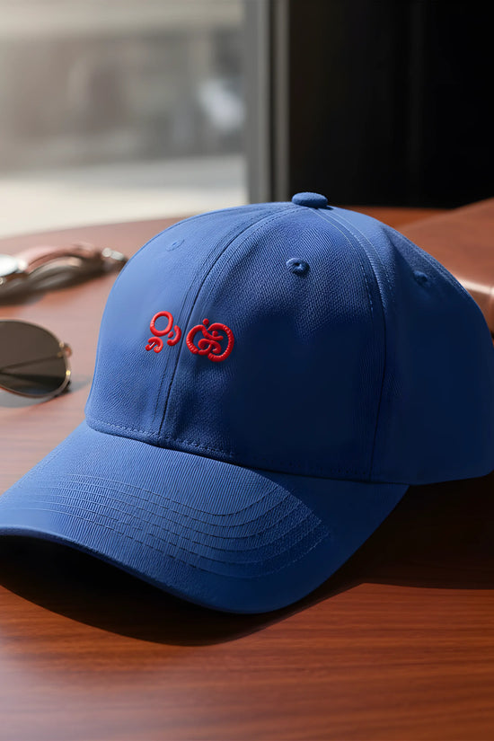 Blue Baseball Cap with Red Embroidery