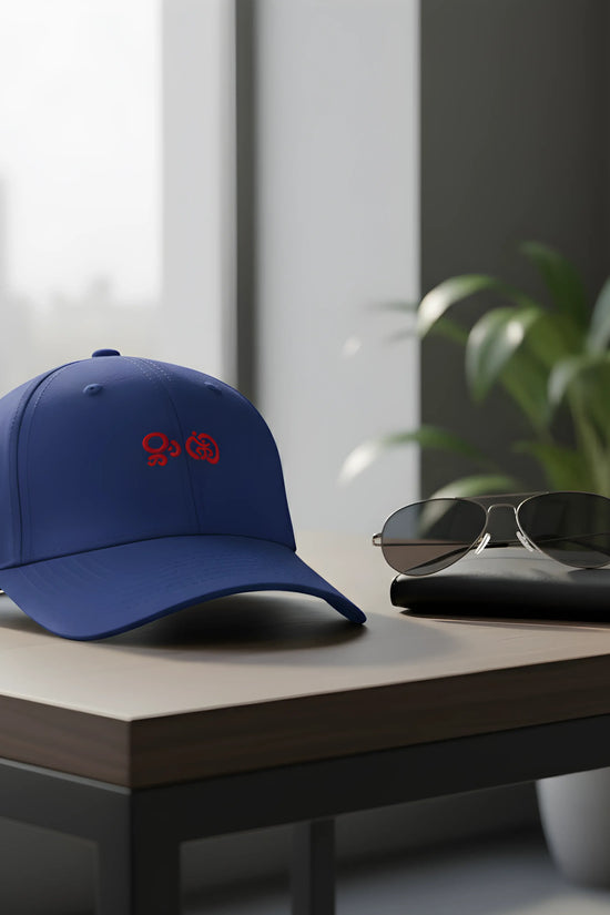 Blue Baseball Cap with Red Embroidery