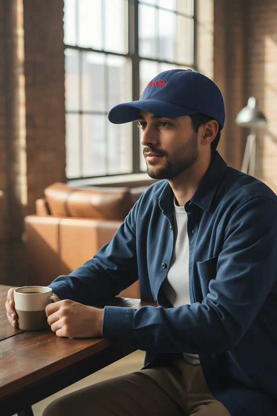 Blue Baseball Cap with Red Embroidery