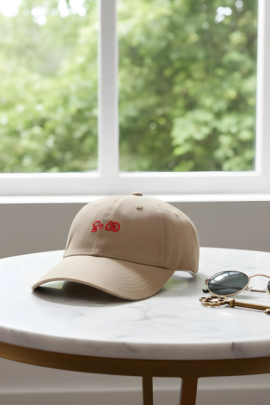 Beige Baseball Cap with Red Embroidery