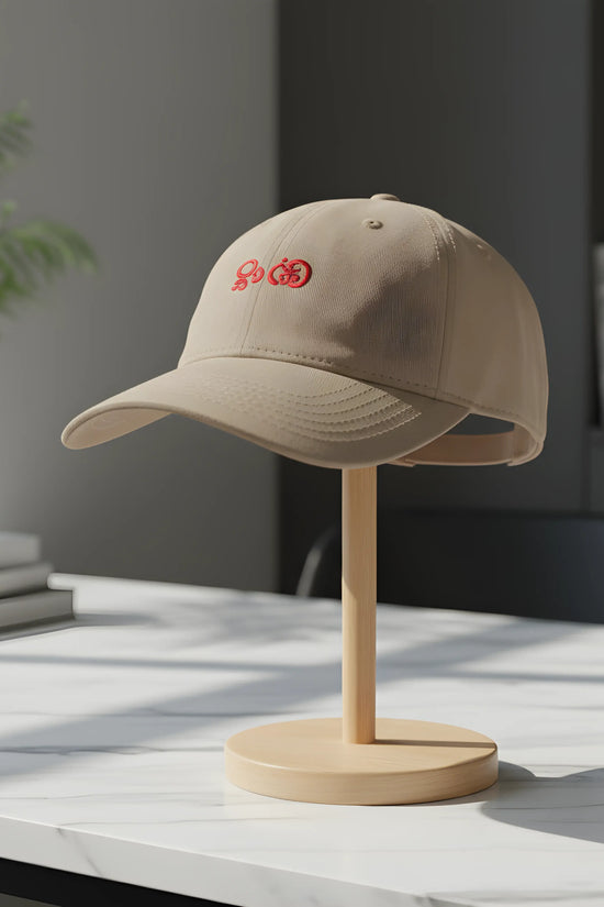Beige Baseball Cap with Red Embroidery