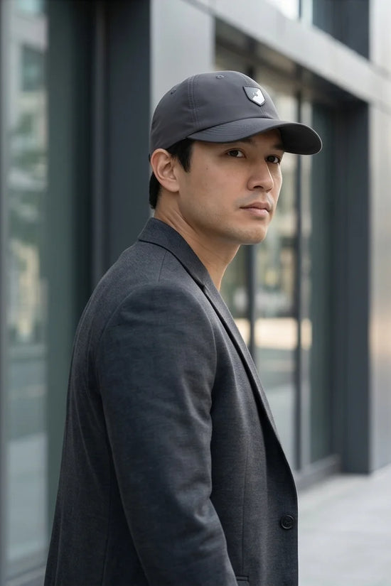 Gray Geometric Shield Cap