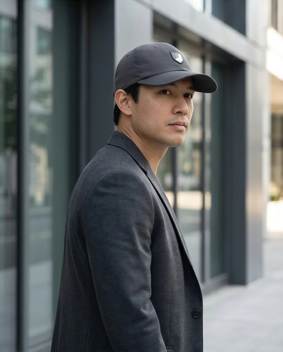 Gray Geometric Shield Cap