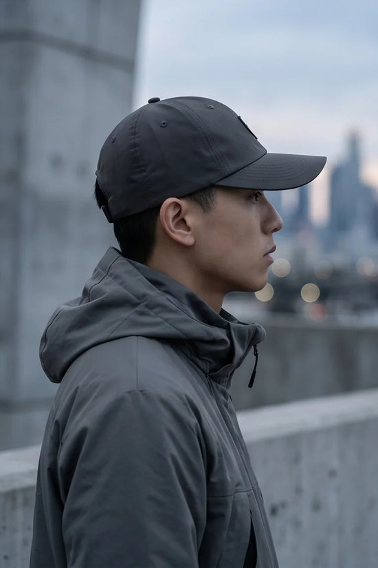 Gray Geometric Shield Cap
