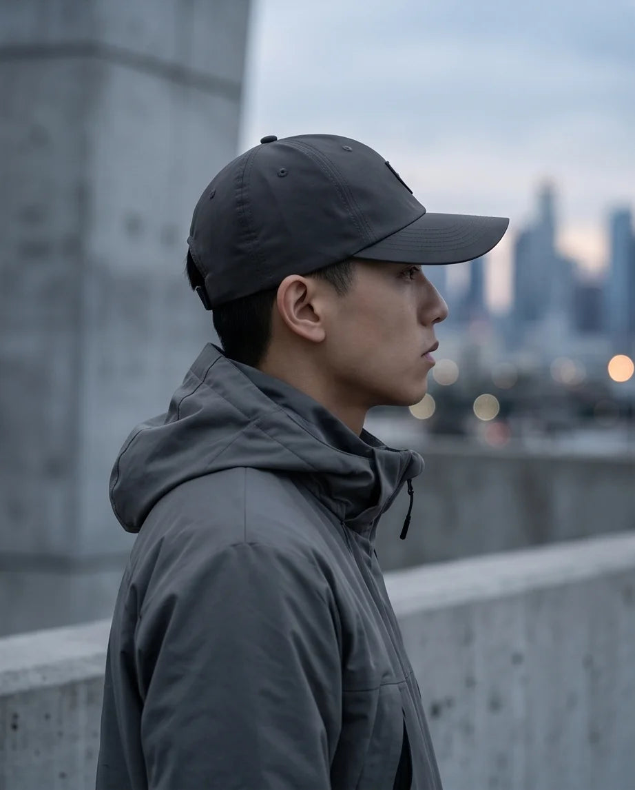 Gray Geometric Shield Cap
