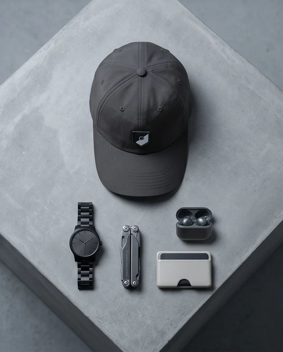 Gray Geometric Shield Cap