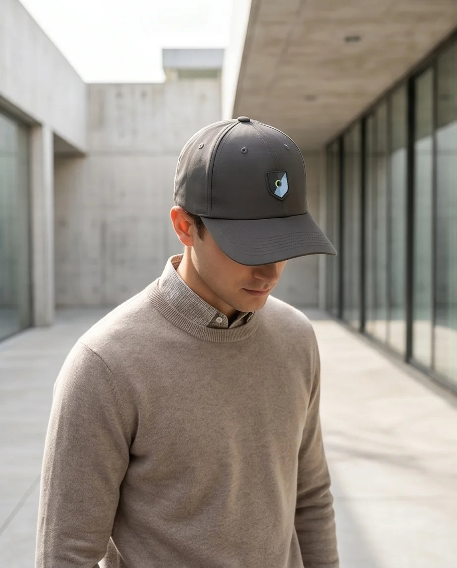 Gray Geometric Shield Cap