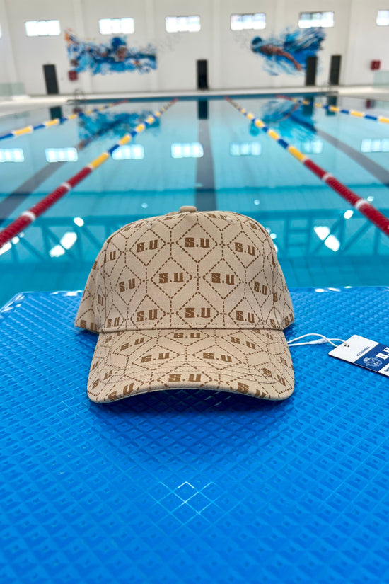 Beige Patterned Baseball Cap with “S.U” Logo
