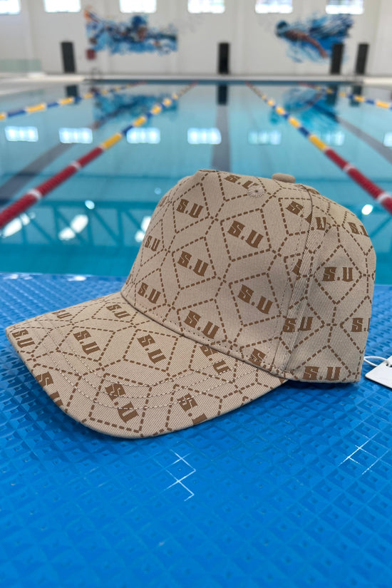 Beige Patterned Baseball Cap with “S.U” Logo