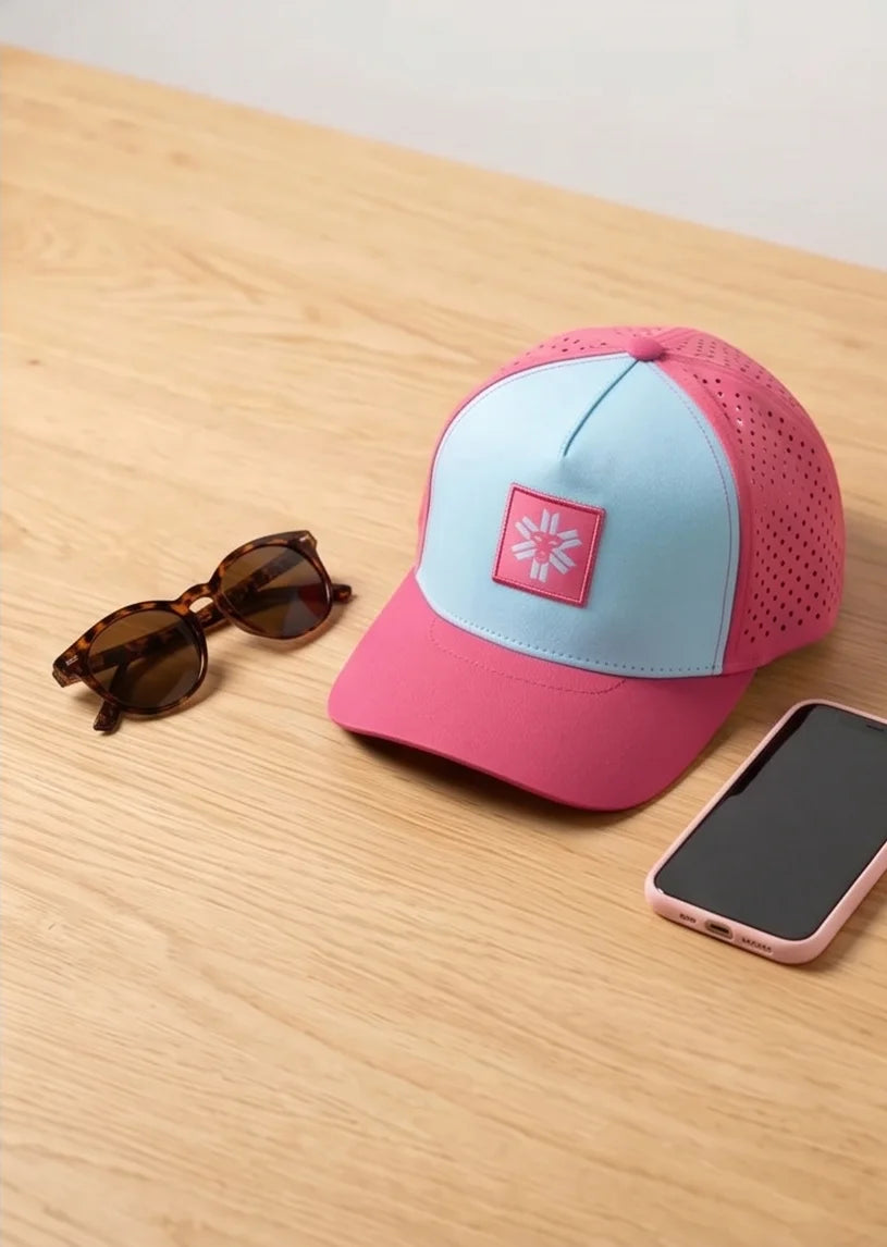 Light Blue and Pink Monkey Patch Performance Cap