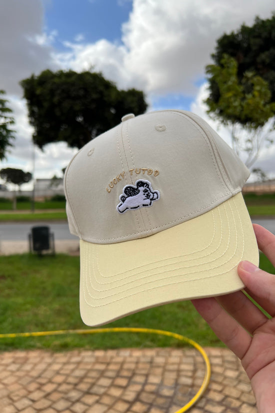“Lucky Puppy Two-Tone Cap – Cream & Pastel Yellow”