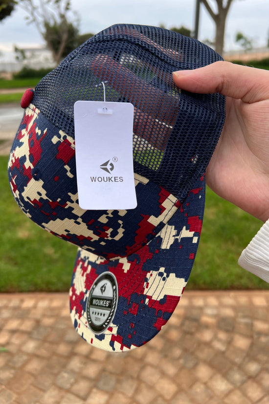 Voukies Digital Camo Trucker Cap – Red, Navy & Beige